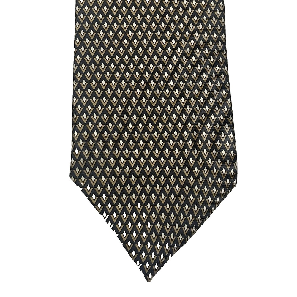 Christian Dior Monsieur 100% Silk Tie Black Gold Geometric Made‎ France